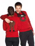 Men's Christmas Jumper Front & Back Rudolph Reindeer V Neck Brown Face