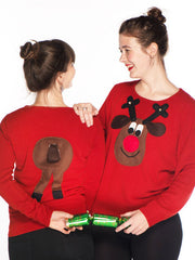 Ladies Front & Back Christmas Jumper Brown Face