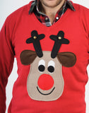 V neck Rudolph Christmas Jumper (Beige Face)